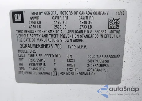 2017 GMC Terrain Sle-1 z USA, uszkodzony, nr VIN 2GKALMEK8H6251708